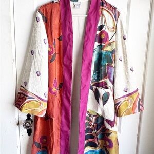 Chico’s Colorful Floral Kimono Topper Jacket Like New